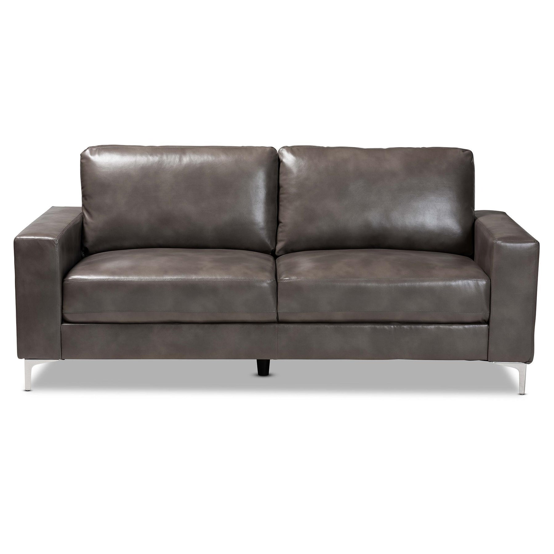 Baxton Studio Rayan Modern And Contemporary Grey Faux Leather Upholstered Silver Finished Metal Loveseat - 9449G-Grey-LS
