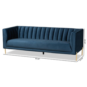 Baxton Studio Maia Contemporary Glam And Luxe Navy Blue Velvet Fabric Upholstered And Gold Finished Metal Sofa - 5016D-Navy Blue Velvet-Sofa