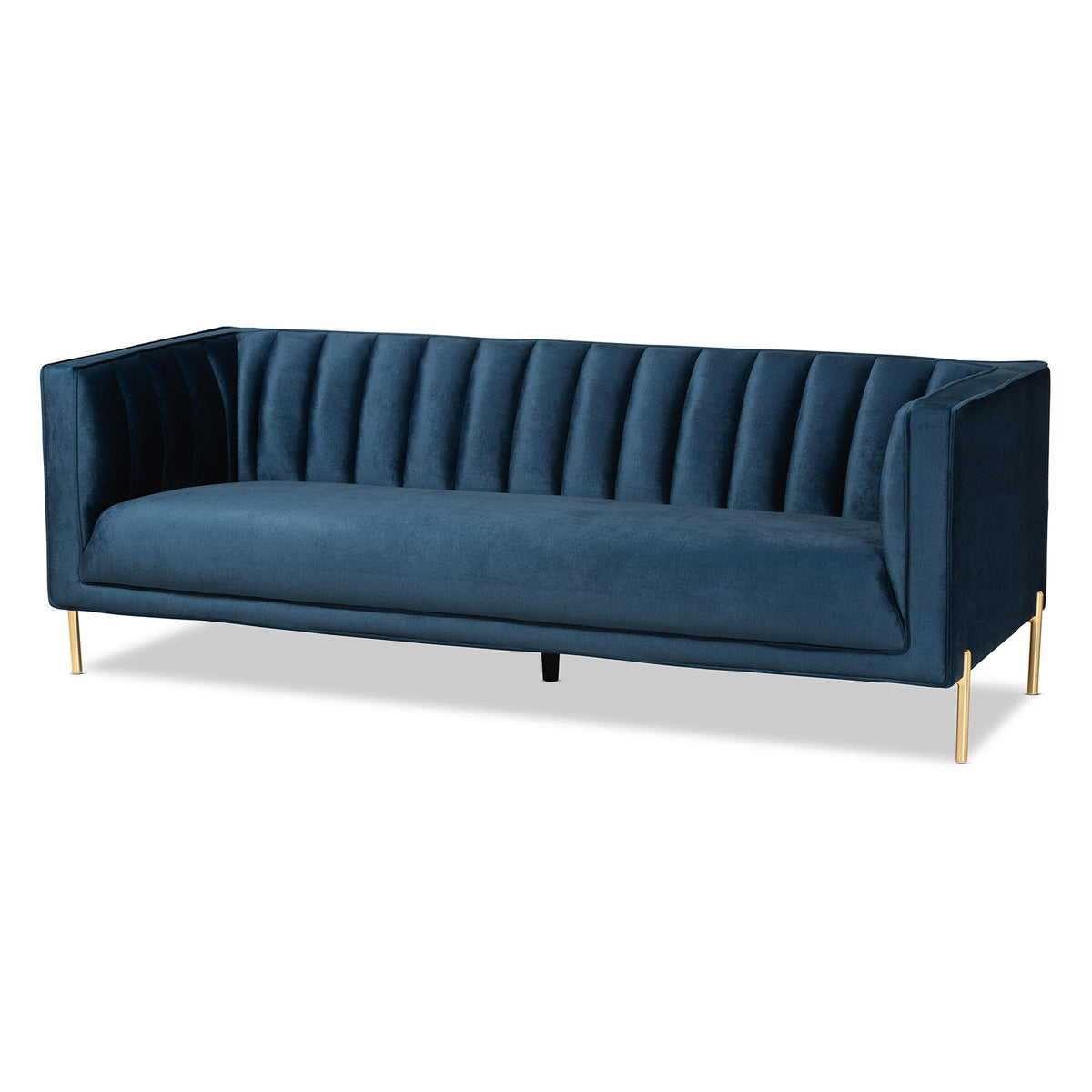 Baxton Studio Maia Contemporary Glam And Luxe Navy Blue Velvet Fabric Upholstered And Gold Finished Metal Sofa - 5016D-Navy Blue Velvet-Sofa