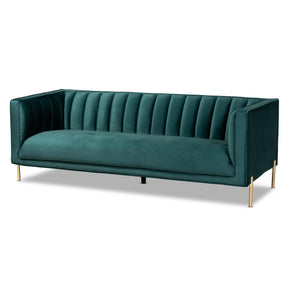 Baxton Studio Maia Contemporary Glam And Luxe Green Velvet Fabric Upholstered And Gold Finished Metal Sofa - 5016D-Green Velvet-Sofa
