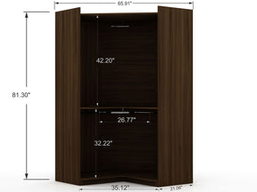 Manhattan Comfort Mulberry 3.0 Sectional Modern Corner Wardrobe Closet with 2 Drawers - Set of 2 in Brown
