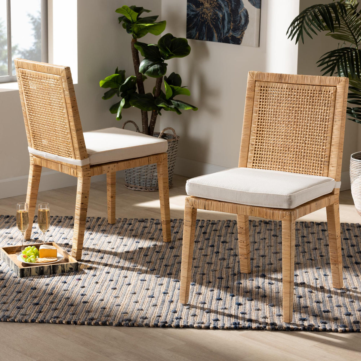 Baxton Studio Sofia Modern And Contemporary Natural Finished Wood And Rattan 2-Piece Dining Chair Set - Sofia-Natural-DC