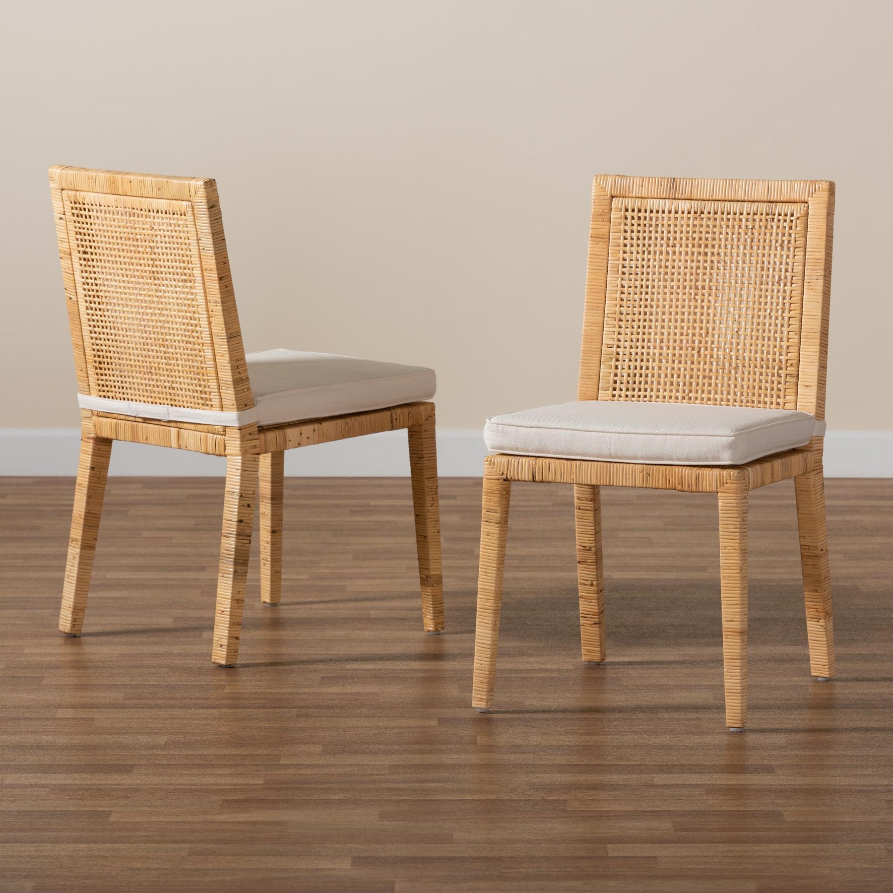 Baxton Studio Sofia Modern And Contemporary Natural Finished Wood And Rattan 2-Piece Dining Chair Set - Sofia-Natural-DC