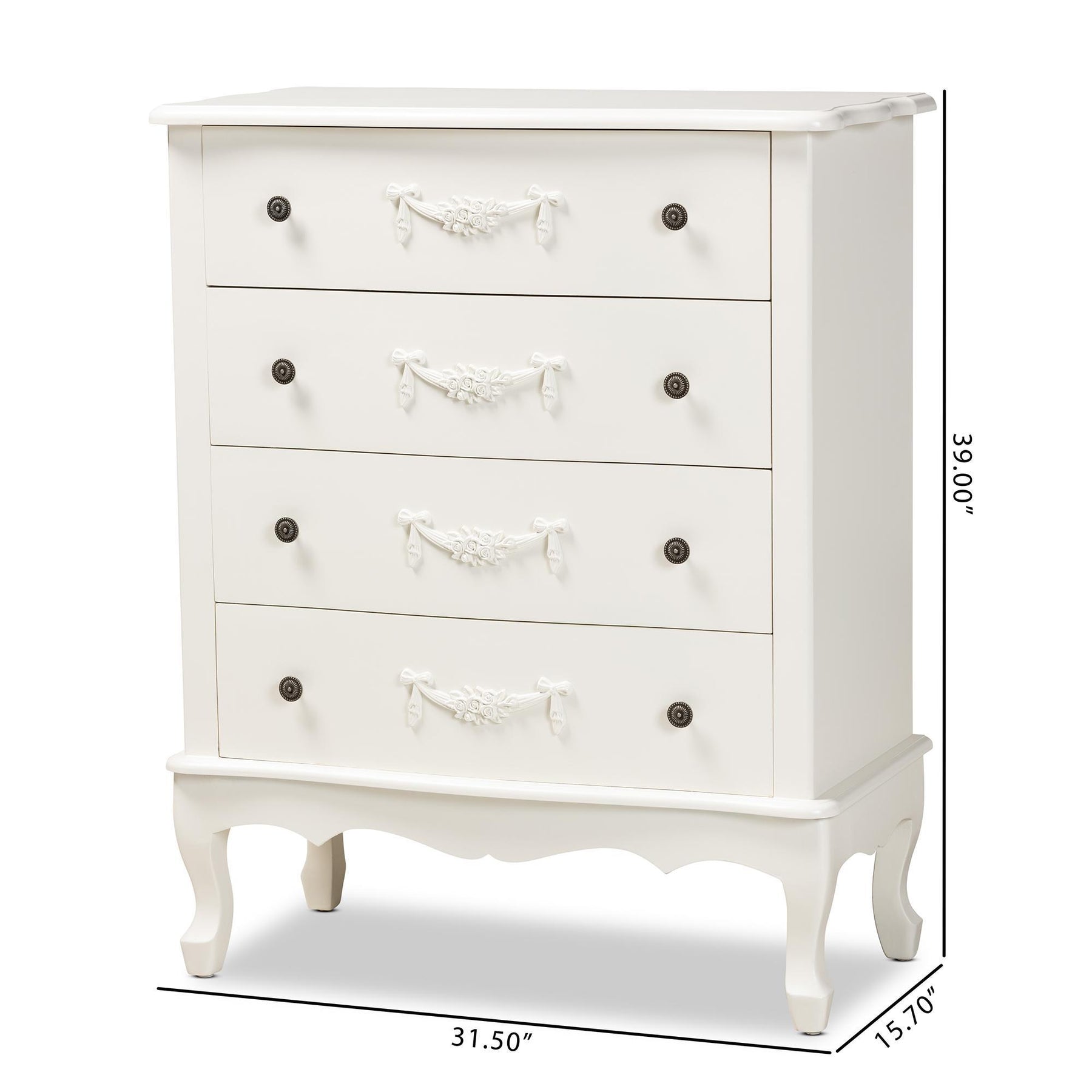 Baxton Studio Callen Classic And Traditional White Finished Wood 4-Drawer Storage Cabinet - JY18B026-White-4DW-Cabinet