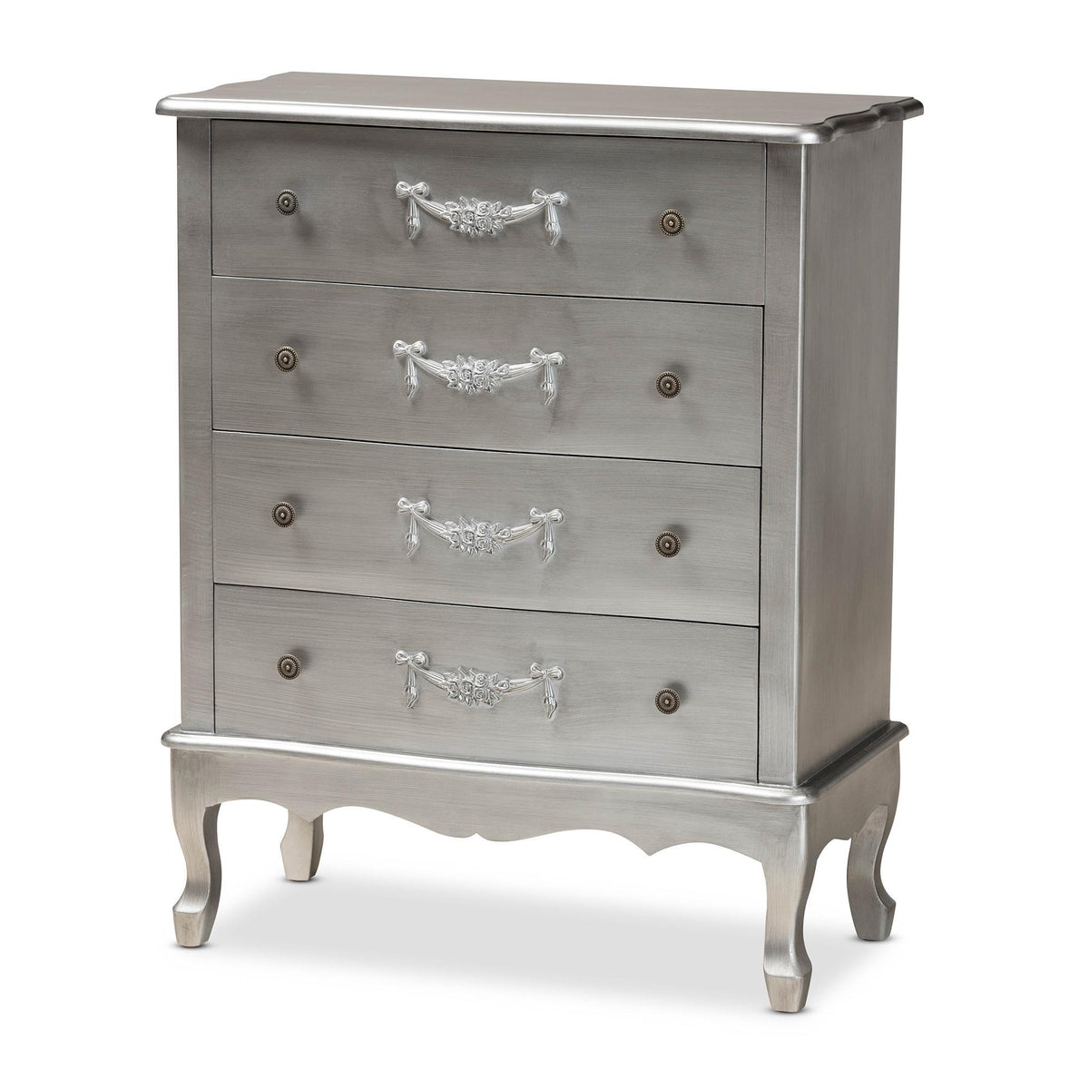 Baxton Studio Callen Classic And Traditional Silver Finished Wood 4-Drawer Storage Cabinet  - JY18B026-Silver-4DW-Cabinet