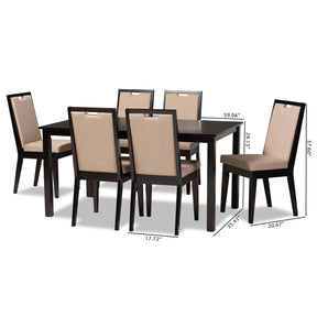 Baxton Studio Rosa Modern And Contemporary Sand Fabric Upholstered And Dark Brown Finished Wood 7-Piece Dining Set - Rosa-Sand/Dark Brown-7PC Dining Set
