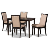 Baxton Studio Rosa Modern And Contemporary Sand Fabric Upholstered And Dark Brown Finished Wood 5-Piece Dining Set - Rosa-Sand/Dark Brown-5PC Dining Set