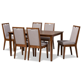 Baxton Studio Rosa Modern And Contemporary Grey Fabric Upholstered And Walnut Brown Finished Wood 7-Piece Dining Set - Rosa-Grey/Walnut-7PC Dining Set