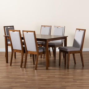 Baxton Studio Rosa Modern And Contemporary Grey Fabric Upholstered And Walnut Brown Finished Wood 7-Piece Dining Set - Rosa-Grey/Walnut-7PC Dining Set