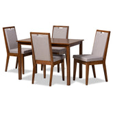 Baxton Studio Rosa Modern And Contemporary Grey Fabric Upholstered And Walnut Brown Finished Wood 5-Piece Dining Set - Rosa-Grey/Walnut-5PC Dining Set