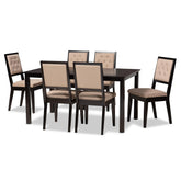 Baxton Studio Suvi Modern And Contemporary Sand Fabric Upholstered And Dark Brown Finished Wood 7-Piece Dining Set - Suvi-Sand/Dark Brown-7PC Dining Set