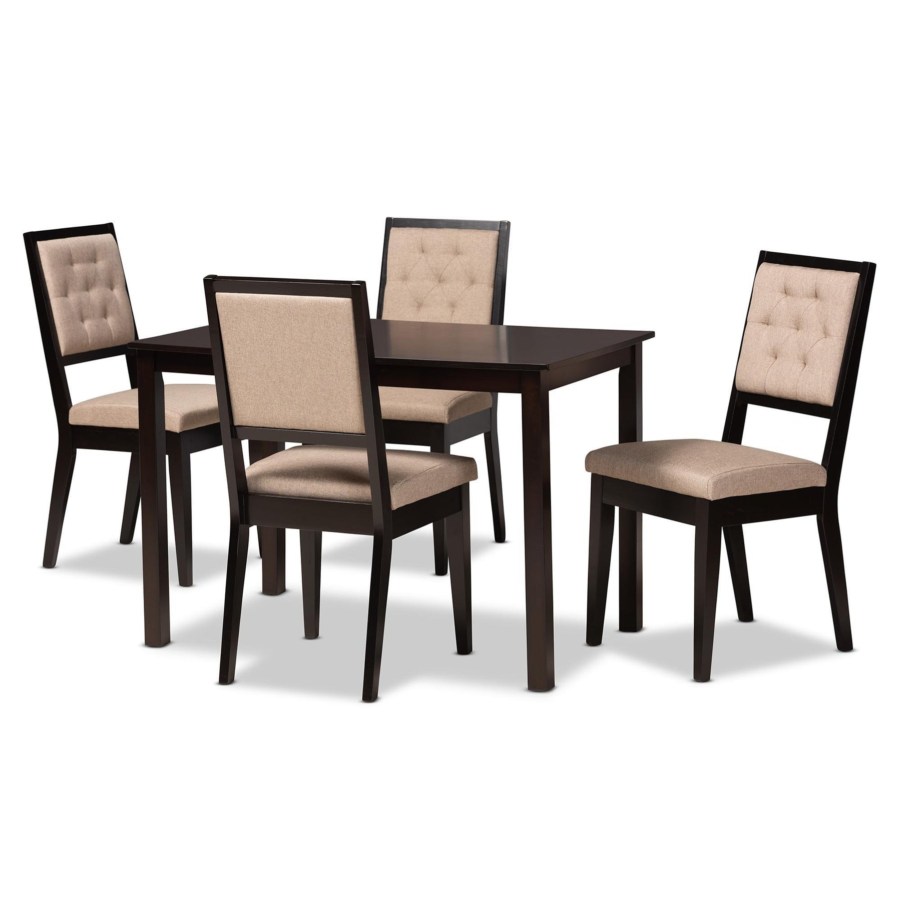 Baxton Studio Suvi Modern And Contemporary Sand Fabric Upholstered And Dark Brown Finished Wood 5-Piece Dining Set - Suvi-Sand/Dark Brown-5PC Dining Set