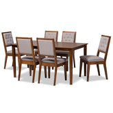 Baxton Studio Suvi Modern And Contemporary Grey Fabric Upholstered And Walnut Brown Finished Wood 7-Piece Dining Set - Suvi-Grey/Walnut-7PC Dining Set