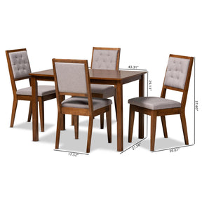 Baxton Studio Suvi Modern And Contemporary Grey Fabric Upholstered And Walnut Brown Finished Wood 5-Piece Dining Set - Suvi-Grey/Walnut-5PC Dining Set