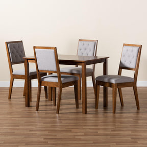 Baxton Studio Suvi Modern And Contemporary Grey Fabric Upholstered And Walnut Brown Finished Wood 5-Piece Dining Set - Suvi-Grey/Walnut-5PC Dining Set
