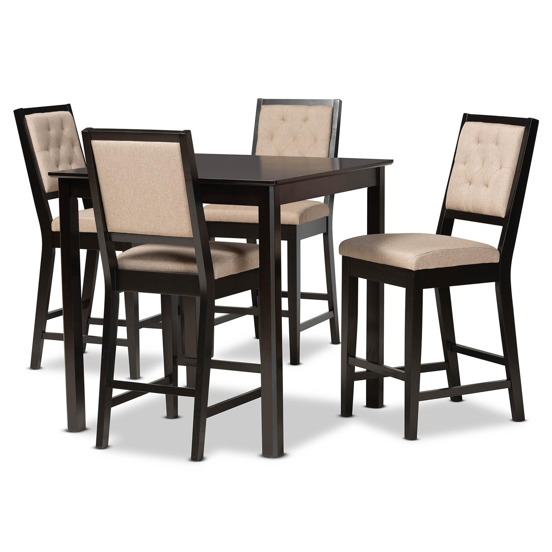 Baxton Studio Gideon Modern And Contemporary Sand Fabric Upholstered And Dark Brown Finished Wood 5-Piece Pub Set - RH2083P-Sand/Dark Brown-5PC Pub Set