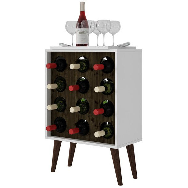 Manhattan Comfort  Lund 12 Bottle Wine Cabinet and Display in White and Rustic Brown