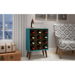 Manhattan Comfort  Lund 12 Bottle Wine Cabinet and Display in Aqua and Rustic Brown