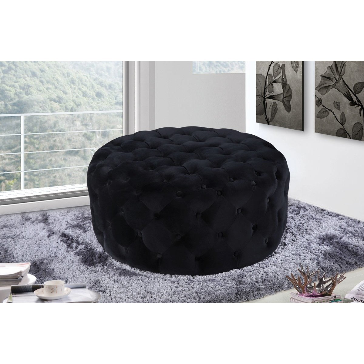 Meridian Furniture Addison Black Velvet Ottoman/Bench-Minimal & Modern