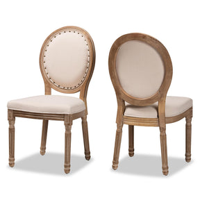 Baxton Studio Louis Traditional French Inspired Beige Fabric Upholstered And Antique Brown Finished Wood 2-Piece Dining Chair Set - W-LOUIS-O-03-Antique/Beige-Chair