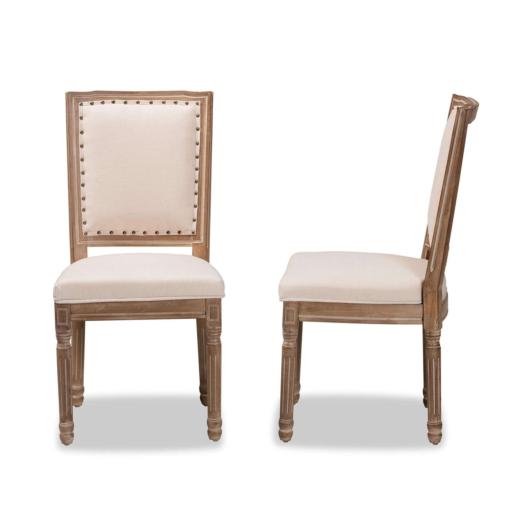 Baxton Studio Louane Traditional French Inspired Beige Fabric Upholstered And Antique Brown Finished Wood 2-Piece Dining Chair Set - W-LOUIS-R-04-Antique/Beige-Chair