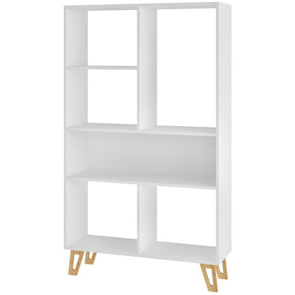 Manhattan Comfort  Doris 6-Shelf Mid Century Bookcase in White Manhattan Comfort-Bookcases- - 1