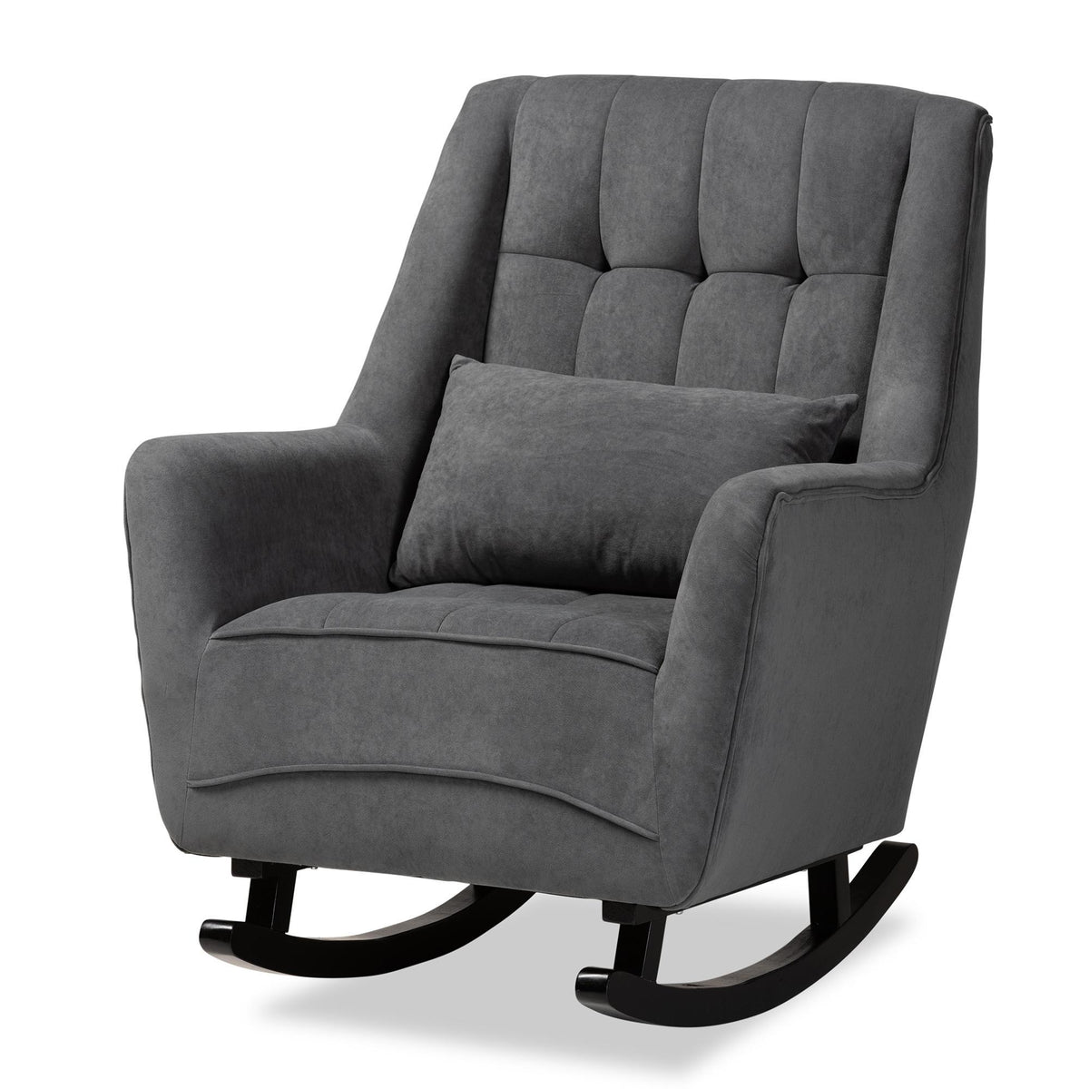 Baxton Studio Elisa Modern And Contemporary Grey Fabric Upholstered And Dark Brown Finished Wood Rocking Chair - HH-009-Velvet Grey-Rocking Chair