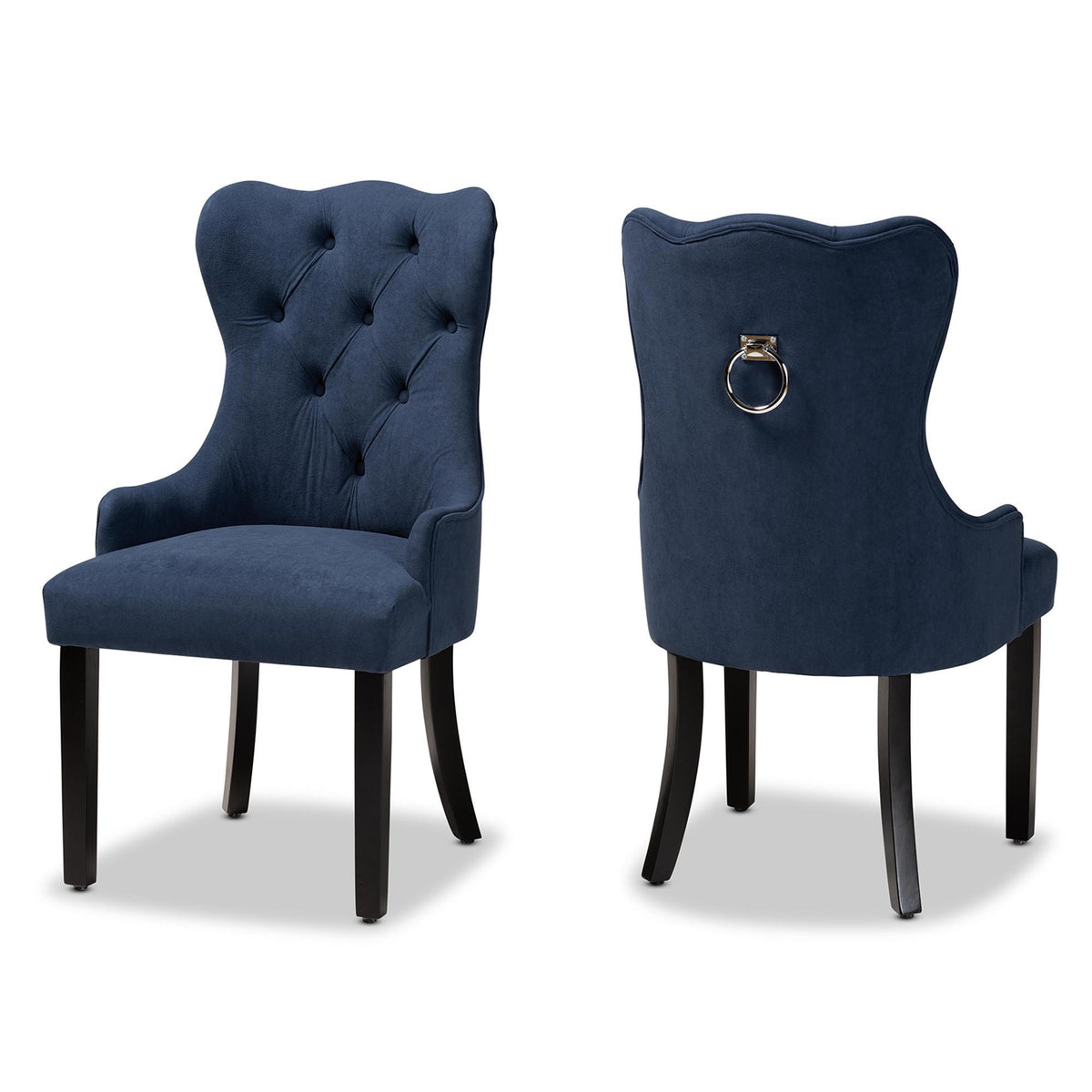 Baxton Studio Fabre Modern Transitional Navy Blue Velvet Fabric Upholstered And Dark Brown Finished Wood 2-Piece Dining Chair Set - HH-041-Velvet Navy Blue-DC