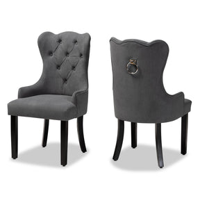 Baxton Studio Fabre Modern Transitional Grey Velvet Fabric Upholstered And Dark Brown Finished Wood 2-Piece Dining Chair Set - HH-041-Velvet Grey-DC