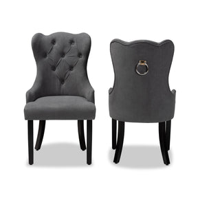 Baxton Studio Fabre Modern Transitional Grey Velvet Fabric Upholstered And Dark Brown Finished Wood 2-Piece Dining Chair Set - HH-041-Velvet Grey-DC