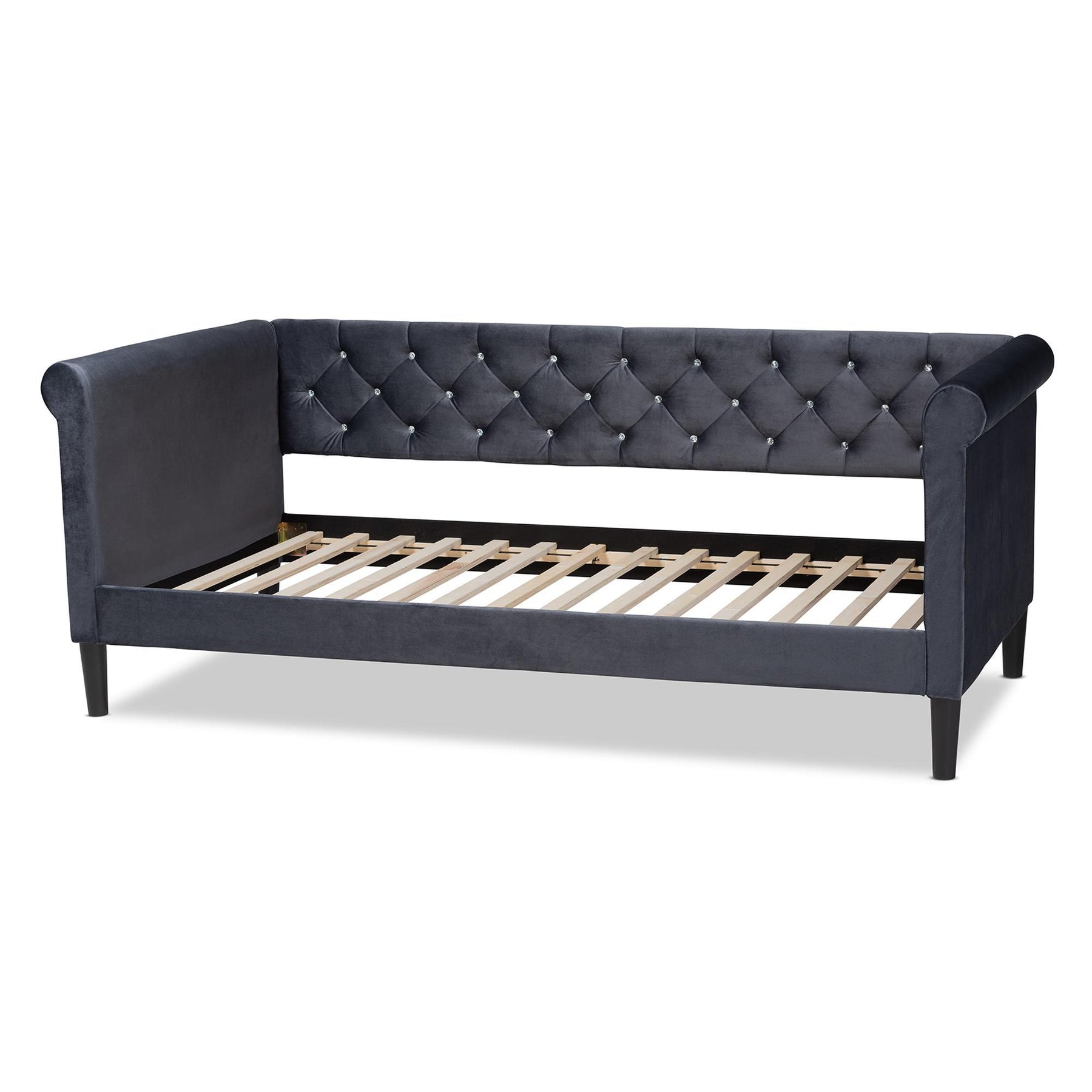 Baxton Studio Cora Modern And Contemporary Grey Velvet Fabric Upholstered And Dark Brown Finished Wood Twin Size Daybed - Cora-Grey Velvet-Daybed-Twin