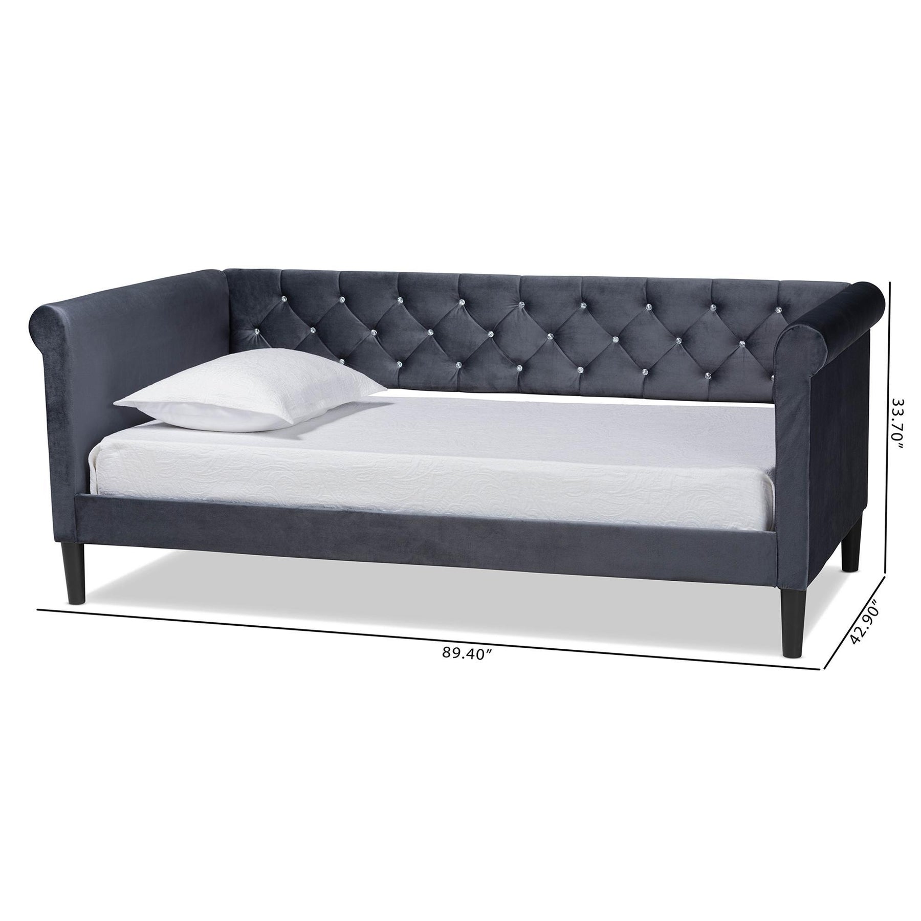 Baxton Studio Cora Modern And Contemporary Grey Velvet Fabric Upholstered And Dark Brown Finished Wood Twin Size Daybed - Cora-Grey Velvet-Daybed-Twin