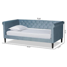 Baxton Studio Cora Modern And Contemporary Light Blue Velvet Fabric Upholstered And Dark Brown Finished Wood Full Size Daybed - Cora-Light Blue Velvet-Daybed-Full