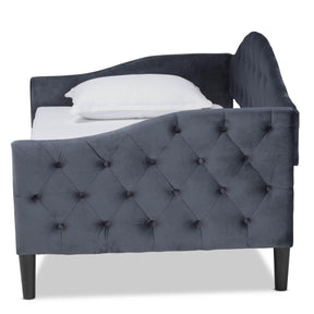 Baxton Studio Benjamin Modern And Contemporary Grey Velvet Fabric Upholstered And Dark Brown Finished Wood Full Size Daybed - Benjamin-Grey Velvet-Daybed-Full