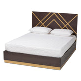 Baxton Studio Arcelia Contemporary Glam And Luxe Two-Tone Dark Brown And Gold Finished Wood Queen Size Platform Bed - SEBED13032026-Modi Wenge/Gold-Queen