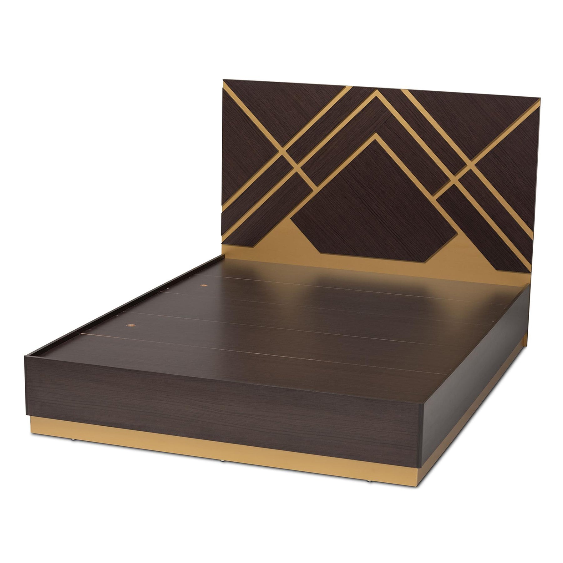 Baxton Studio Arcelia Contemporary Glam And Luxe Two-Tone Dark Brown And Gold Finished Wood Queen Size Platform Bed - SEBED13032026-Modi Wenge/Gold-Queen