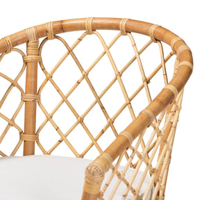Baxton Studio Orchard Modern Bohemian White Fabric Upholstered And Natural Brown Rattan Dining Chair - Orchard-Rattan-DC