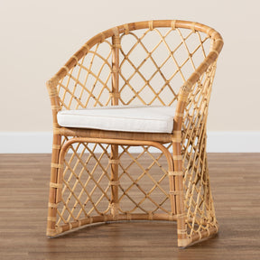 Baxton Studio Orchard Modern Bohemian White Fabric Upholstered And Natural Brown Rattan Dining Chair - Orchard-Rattan-DC