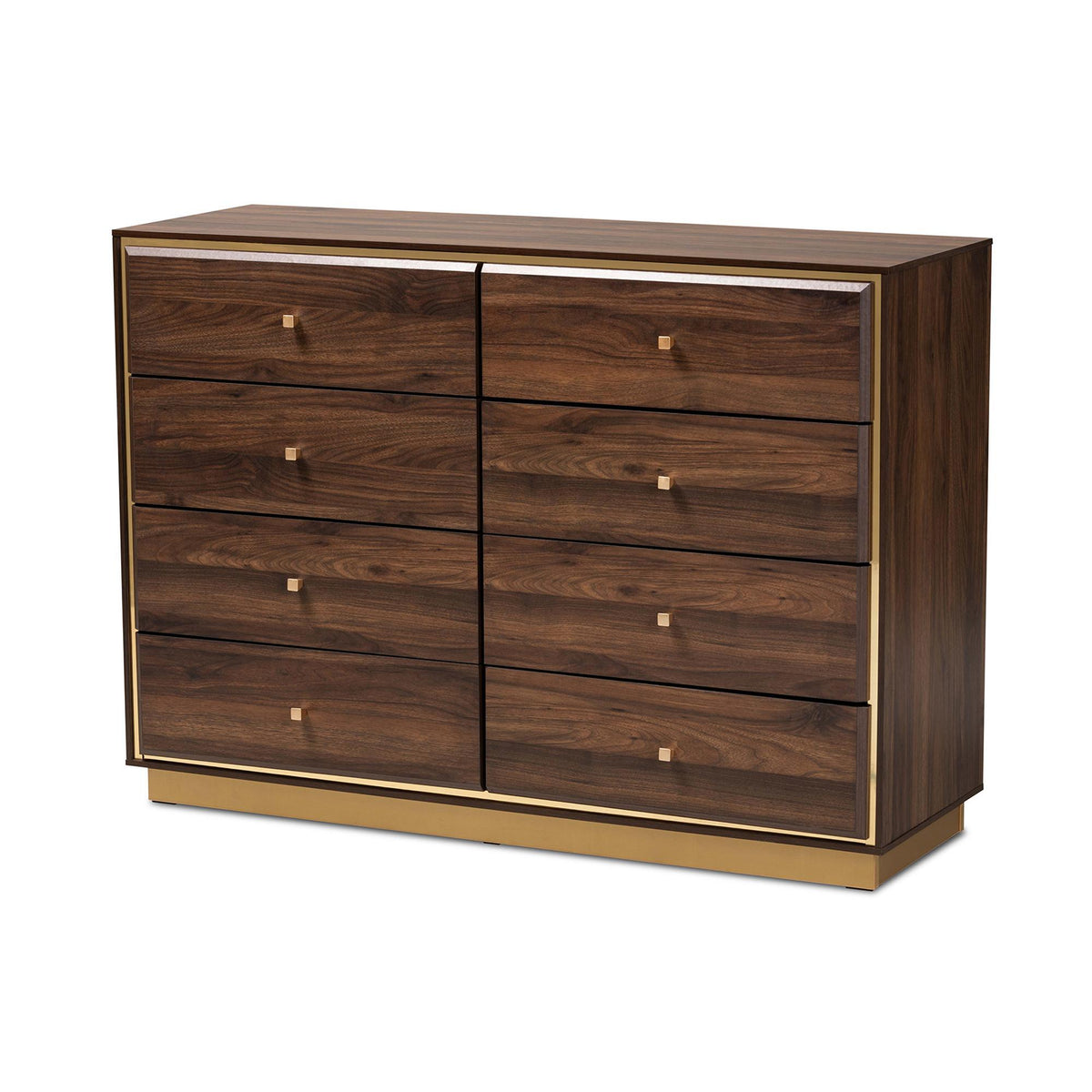 Baxton Studio Cormac Modern And Contemporary Walnut Brown Finished Wood And Gold Metal 8-Drawer Dresser - LV28COD28232-Walnut-8DW-Dresser