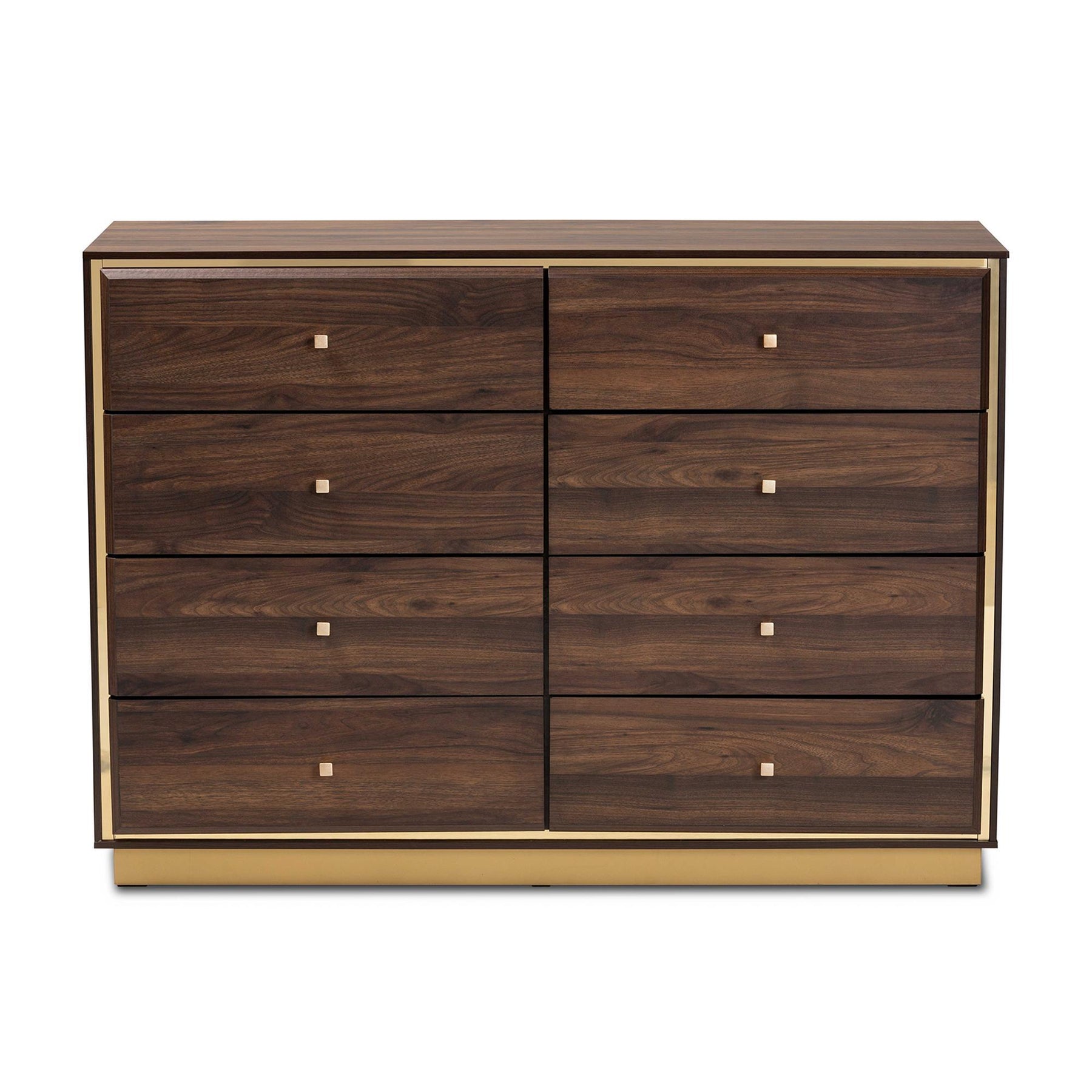 Baxton Studio Cormac Modern And Contemporary Walnut Brown Finished Wood And Gold Metal 8-Drawer Dresser - LV28COD28232-Walnut-8DW-Dresser