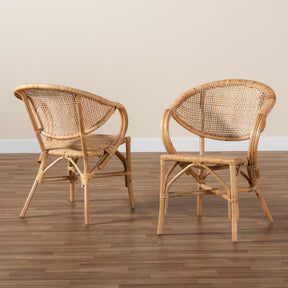 Baxton Studio Varick Modern Bohemian Natural Brown Finished Rattan 2-Piece Dining Chair Set - RCN001-Rattan-DC