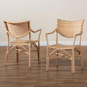 Baxton Studio Damani Modern Bohemian Natural Brown Finished Rattan 2-Piece Dining Chair Set - RCN002-Rattan-DC