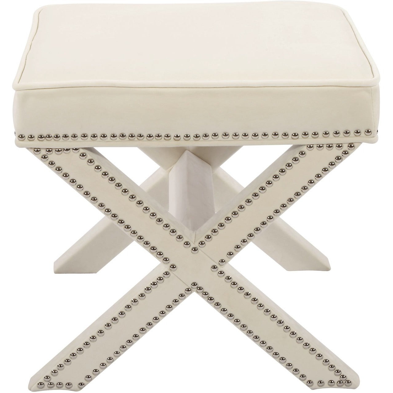 Meridian Furniture Nixon Cream Velvet Ottoman/Bench-Minimal & Modern