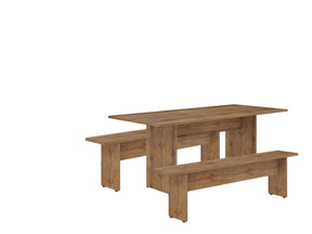 Manhattan Comfort NoMad 67.91 Rustic Country Dining Set of 3 in NatureManhattan Comfort-Dining Sets- - 1