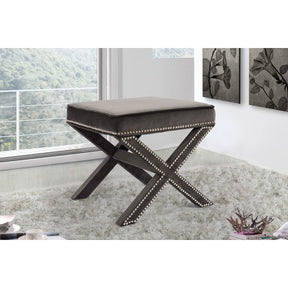 Meridian Furniture Nixon Grey Velvet Ottoman/Bench-Minimal & Modern