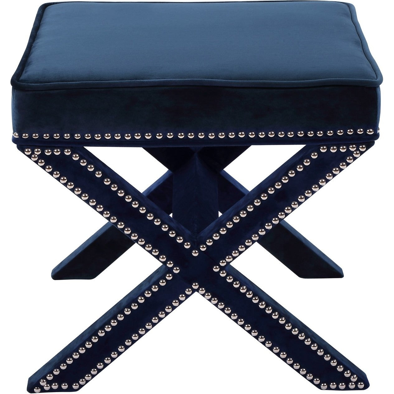 Meridian Furniture Nixon Navy Velvet Ottoman/Bench-Minimal & Modern
