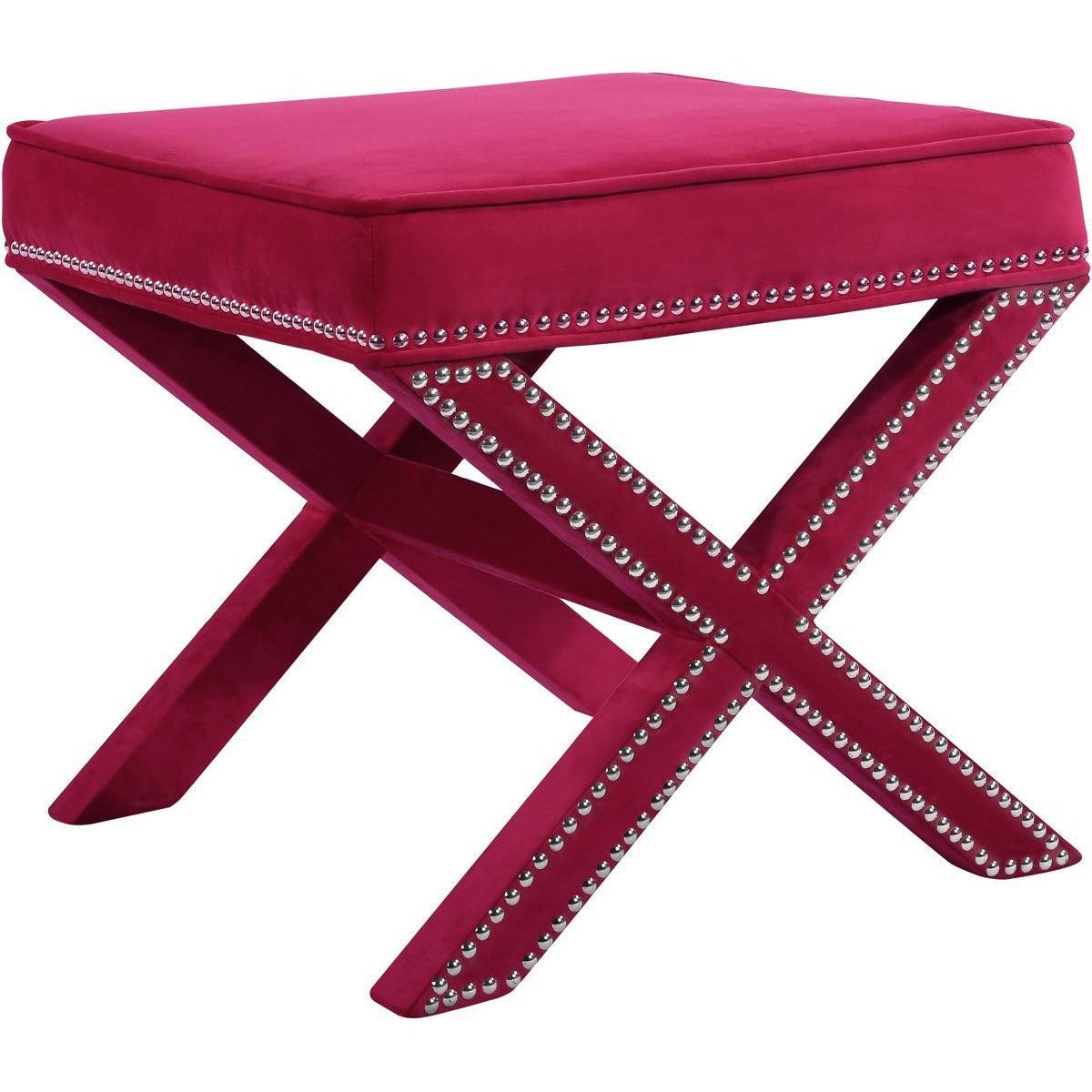 Meridian Furniture Nixon Pink Velvet Ottoman/BenchMeridian Furniture - Ottoman/Bench - Minimal And Modern - 1