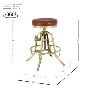 Reid Leather Industrial Backless Vintage Stool by New Pacific Direct - 1290010