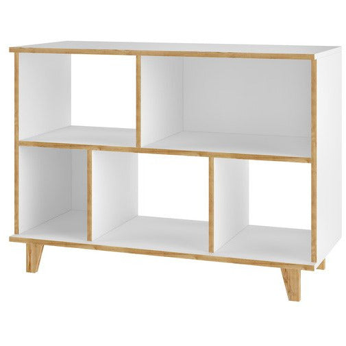 Manhattan Comfort  Minetta 5-Shelf Mid Century Low Bookcase in White Manhattan Comfort-Bookcases- - 1