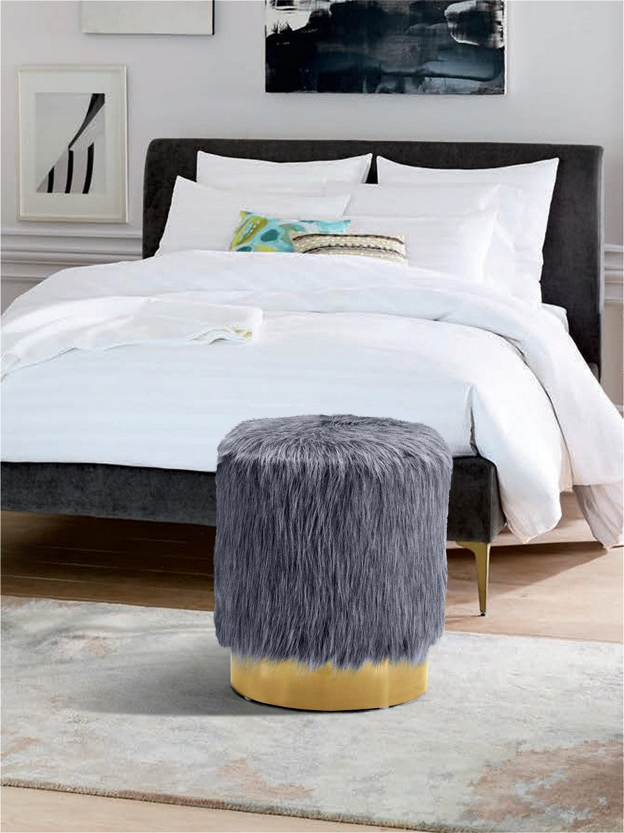 Meridian Furniture Joy Grey Faux Fur Ottoman/Stool